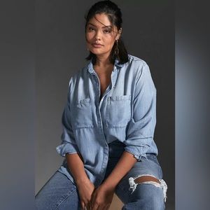 Anthropologie Ombré Denim Look Button Down Top